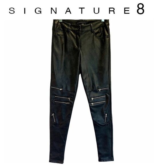 SIGNATURE 8 black zippered faux leather leggings S - Picture 1 of 10